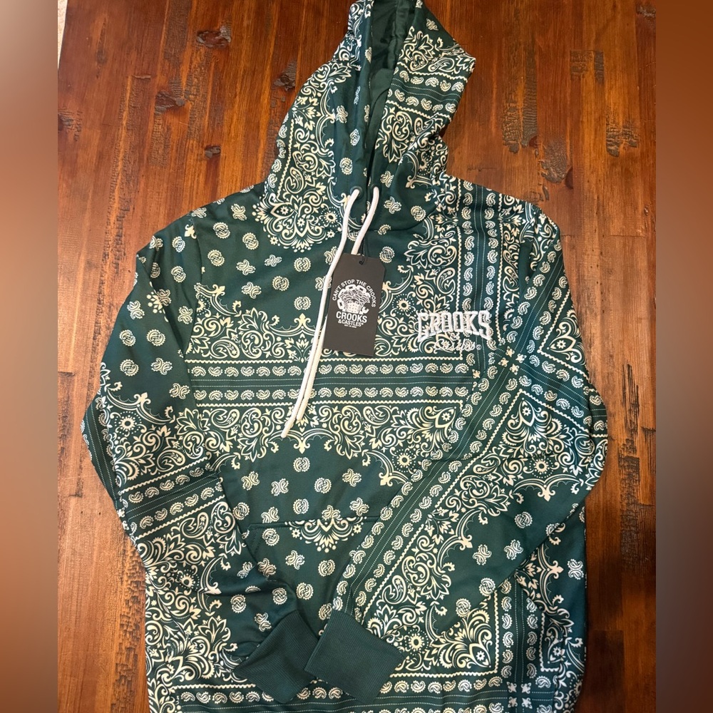 Crooks & Castles Dark Green Bandana-Print Zip Hoodie